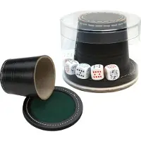 HOT Games pokerbeker, zwart, van leer, met deksel en pokerdobbelstenen, 9x8 cm