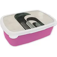 MuchoWow Broodtrommel Roze - Lunchbox Bogen - Donkergroen - Lijnen - Brooddoos 18x12x6 cm - Brood lunch box - Broodtrommels voor kinderen en volwassenen