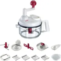 Westmark Handmatige 9-in-1-keukenmachine, incl. 11 accessoires, roestvrij staal/kunststof, Multi-Kulti, wit/doorzichtig/rood, 97142260