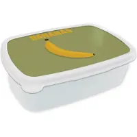 MuchoWow Broodtrommel Wit - Lunchbox Banaan - Minimalistisch - Geel - Brooddoos 18x12x6 cm - Brood lunch box - Broodtrommels voor kinderen en volwassenen