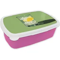 MuchoWow Broodtrommel Roze - Lunchbox Glas - Citroen - Ijsblokjes - Groen - Brooddoos 18x12x6 cm - Brood lunch box - Broodtrommels voor kinderen en volwassenen