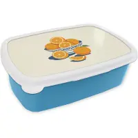 MuchoWow Broodtrommel Blauw - Lunchbox Schaal - Minimalistisch - Oranje - Sinaasappels - Brooddoos 18x12x6 cm - Brood lunch box - Broodtrommels voor kinderen en volwassenen