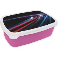 MuchoWow Broodtrommel Roze - Lunchbox Lichtbanen - Golvend - Rood - Brooddoos 18x12x6 cm - Brood lunch box - Broodtrommels voor kinderen en volwassenen