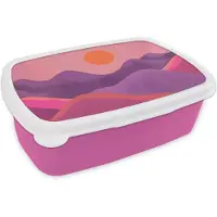MuchoWow Broodtrommel Roze - Lunchbox Zon - Heuvels - Paars - Abstract - Brooddoos 18x12x6 cm - Brood lunch box - Broodtrommels voor kinderen en volwassenen