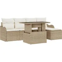 vidaXL Buiten Zitset 6 st Beige Poly rattan
