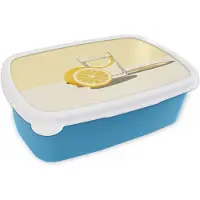 MuchoWow Broodtrommel Blauw - Lunchbox Glas - Citroenschijfjes - Geel - Brooddoos 18x12x6 cm - Brood lunch box - Broodtrommels voor kinderen en volwassenen