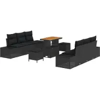 vidaXL Tuinbank Set 9 st 8-Aantal zitplaatsen Zwart Poly rattan