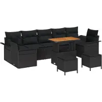 vidaXL Tuinbank Set 10 st Zwart poly rattan