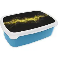MuchoWow Broodtrommel Blauw - Lunchbox Elektriciteit - Geel - Energie - Brooddoos 18x12x6 cm - Brood lunch box - Broodtrommels voor kinderen en volwassenen