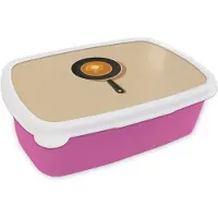 MuchoWow Broodtrommel Roze - Lunchbox Pannenkoek - Koekenpan - Boter - Minimalistisch - Brooddoos 18x12x6 cm - Brood lunch box - Broodtrommels voor kinderen en volwassenen