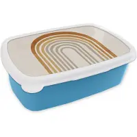 MuchoWow Broodtrommel Blauw - Lunchbox Minimalistisch - Boog - Lijnen - Beige - Brooddoos 18x12x6 cm - Brood lunch box - Broodtrommels voor kinderen en volwassenen