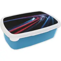 MuchoWow Broodtrommel Blauw - Lunchbox Lichtbanen - Golvend - Rood - Brooddoos 18x12x6 cm - Brood lunch box - Broodtrommels voor kinderen en volwassenen