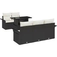 vidaXL Tuinbank Set met kussen met opslag 6 pcs Zwart Poly Riet