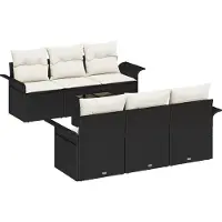 vidaXL - Tuinbank - Set - 7 - st - Zwart - en - Crème - poly - rattan