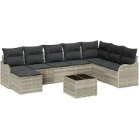 vidaXL Tuinbank Set met kussen 9 pcs Lichtgrijs Poly rattan