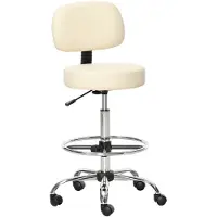 Merax Draaibare Barkruk met Rugleuning – In Hoogte Verstelbare Kruk met Wieltjes – Kunstleren Bekleding in Beige – voor Keuken of Thuisbar