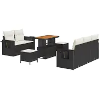 vidaXL Tuinbank Set met kussen 8 pcs Zwart poly rattan