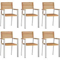 vidaXL Tuinstoel 6 pcs Massief Teakhout en RVS