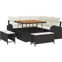 vidaXL Tuinset, 8 stuks, 7 zitplaatsen, zwart en crème