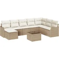 vidaXL Tuinbank Set met kussen 9 pcs Beige Poly rattan
