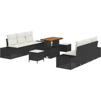 vidaXL Tuinbank Set 9 st 8-Aantal zitplaatsen Zwart Poly rattan