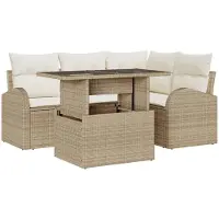 vidaXL Tuinbank Set 5 st 4-Aantal zitplaatsen Beige Poly rattan