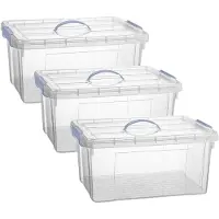 PlasticForte Opslagbox AZUL serie - 3x - met deksel - transparant - 34 liter - 53 x 39 x 25 cm - kunststof - opbergdoos - opbergen