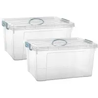 PlasticForte Opslagbox AZUL serie - 2x - met deksel - transparant - 54 liter - 60 x 45 x 30 cm - kunststof - opbergdoos - opbergen