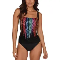 Vivisence Dameszwempak Eén Stuk Buikverborgen Gevoerde Cups Brede Verstelbare Bandjes Gevoerd Voorpand Kleurrijk Patroon Ideaal Voor Strand En Zwembad, Zwart-Multikleurig,90C