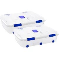 PlasticForte Opslagbox - 2x stuks - met deksel - 56L - 80 x 60 x 18 cm - transparant - opbergbak - met wielen