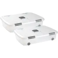 PlasticForte Opslagbox - 2x stuks - met deksel - 41L - 73 x 55 x 16 cm - transparant - opbergbak - met wielen