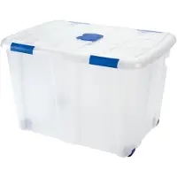 PlasticForte Opslagbox - 1x - met deksel - 130L - 74x54x48 cm - transparant - opbergbak - met wielen