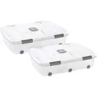PlasticForte Opslagbox - 3x stuks - met deksel - 56L - 80 x 60 x 18 cm - transparant - opbergbak - met wielen