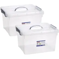 PlasticForte Opslagbox AZUL serie - 2x - met deksel - transparant - 24 liter - 42 x 36 x 25 cm - kunststof - opbergdoos - opbergen