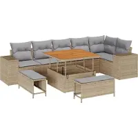 vidaXL Tuinbank Set 9 st 6-Aantal zitplaatsen Beige en Lichtgrijs