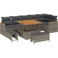 vidaXL Tuinbank Set 9 st 6-Aantal zitplaatsen Grijs Poly rattan