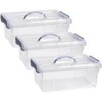 PlasticForte Opslagbox AZUL serie - 3x - met deksel - transparant - 12.5 liter - 40 x 30 x 16 cm - kunststof - opbergdoos - opbergen