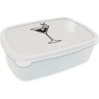 MuchoWow Broodtrommel Wit - Lunchbox Cocktail - Glas - Olijf - Minimalistisch - Brooddoos 18x12x6 cm - Brood lunch box - Broodtrommels voor kinderen en volwassenen