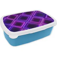 MuchoWow Broodtrommel Blauw - Lunchbox Ruiten - Neon - Paars - Brooddoos 18x12x6 cm - Brood lunch box - Broodtrommels voor kinderen en volwassenen