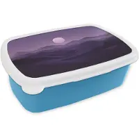 MuchoWow Broodtrommel Blauw - Lunchbox Heuvels - Paars - Mist - Zon - Brooddoos 18x12x6 cm - Brood lunch box - Broodtrommels voor kinderen en volwassenen