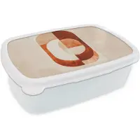 MuchoWow Broodtrommel Wit - Lunchbox Illustratie - Abstract - Vormen - Rood - Brooddoos 18x12x6 cm - Brood lunch box - Broodtrommels voor kinderen en volwassenen
