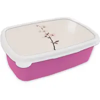 MuchoWow Broodtrommel Roze - Lunchbox Minimalistisch - Bloesem - Tak - Roze - Brooddoos 18x12x6 cm - Brood lunch box - Broodtrommels voor kinderen en volwassenen