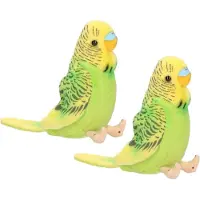 Heunec 2x stuks pluche knuffel vogel Parkiet groen 11 cm - Grasparkieten