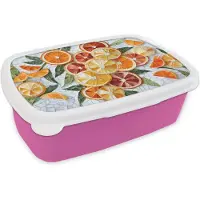 MuchoWow Broodtrommel Roze - Lunchbox Schijfjes - Fruit - Oranje - Mozaïek - Brooddoos 18x12x6 cm - Brood lunch box - Broodtrommels voor kinderen en volwassenen