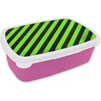 MuchoWow Broodtrommel Roze - Lunchbox Strepen - Schuin - Groen - Brooddoos 18x12x6 cm - Brood lunch box - Broodtrommels voor kinderen en volwassenen