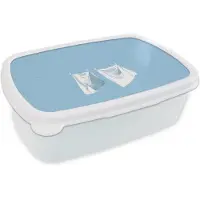 MuchoWow Broodtrommel Wit - Lunchbox Lakens - Waslijn - Blauw - Minimalistisch - Brooddoos 18x12x6 cm - Brood lunch box - Broodtrommels voor kinderen en volwassenen