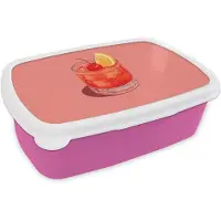 MuchoWow Broodtrommel Roze - Lunchbox Glas - Ijsblokjes - Citroen - Kers - Brooddoos 18x12x6 cm - Brood lunch box - Broodtrommels voor kinderen en volwassenen