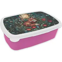 MuchoWow Broodtrommel Roze - Lunchbox Vos - Mozaïek - Bos - Maan - Brooddoos 18x12x6 cm - Brood lunch box - Broodtrommels voor kinderen en volwassenen