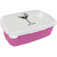 MuchoWow Broodtrommel Roze - Lunchbox Cocktail - Glas - Olijf - Minimalistisch - Brooddoos 18x12x6 cm - Brood lunch box - Broodtrommels voor kinderen en volwassenen
