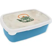 MuchoWow Broodtrommel Blauw - Lunchbox Theepot - Groen - Bloemen - Oranje - Brooddoos 18x12x6 cm - Brood lunch box - Broodtrommels voor kinderen en volwassenen